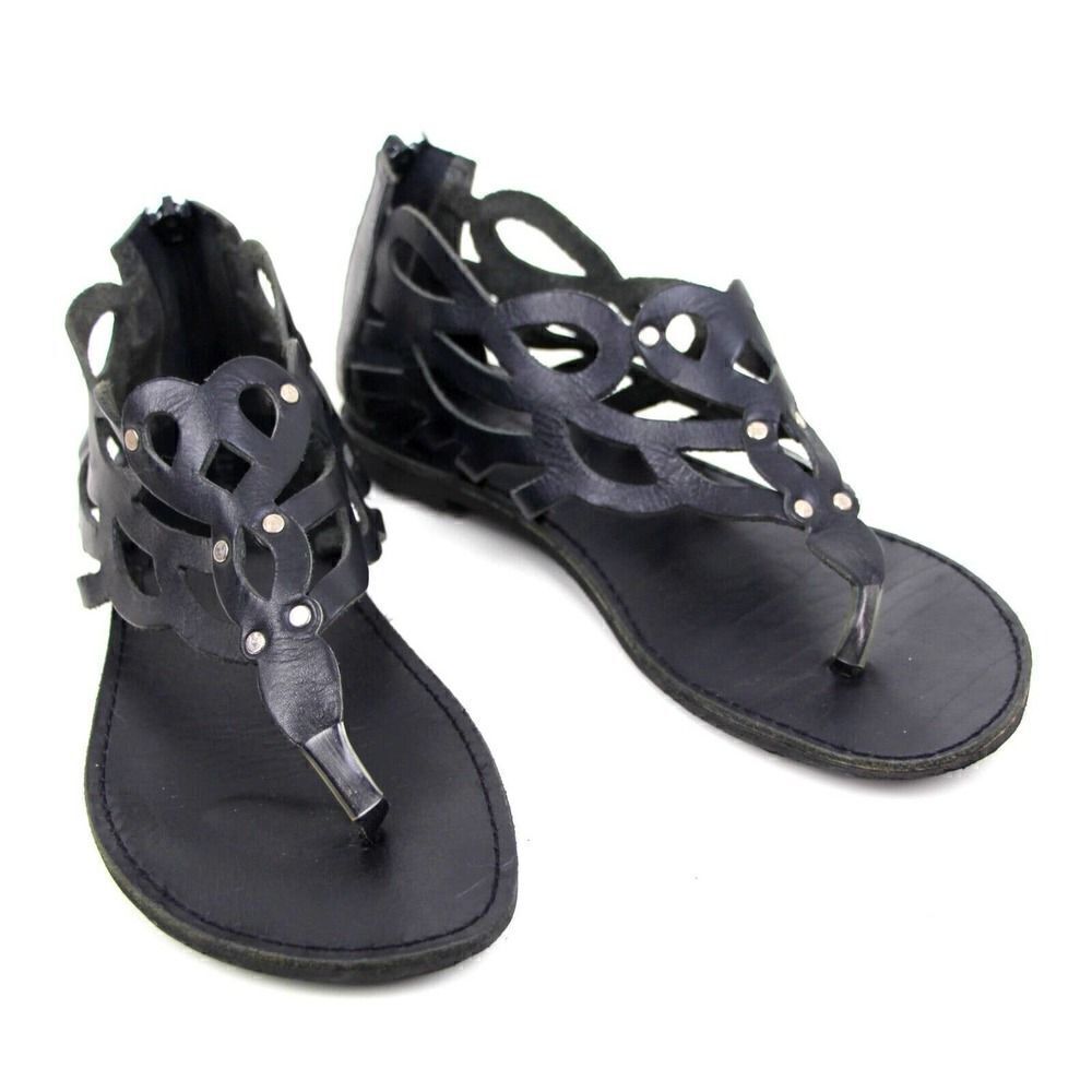 KLIMATSAKIS GREECE BLACK GENUINE LEATHER FLAT COMFORTABLE SLINGBACK SHOES Sz 9.5